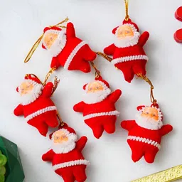 eCraftIndia Red & White 6 Pieces Santa Claus Christmas Tree Hanging Ornaments image 4