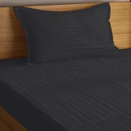 WEAVE AND DECOR Black Striped 300 TC Single Bedsheet with 1 Pillow Covers image 3