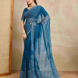 DIVASTRI Bandhani Printed Zari Pure Chiffon Bandhani Saree image 4