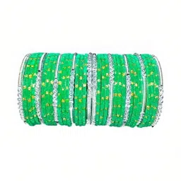 Shasmi Set Of 10 Green Glass Artificial Stones & Beads Bangle-picture-52