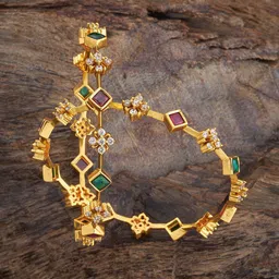Kushal's Fashion Jewellery Set Of 2 Ruby-Green Gold-Plated Ethnic Antique Bangles-picture-40