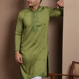 Aesthelia Men Ethnic Motifs Embroidered Regular Mirror Work Kurta with Pyjamas image 2