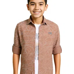 CAVIO Boys Khaki Printed Full Sleeve Casual Shirt & T-Shirt-image-84