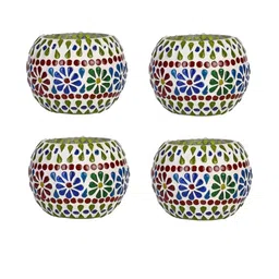 Somil Vibrant Multicolor Glass Candle Holder Add A Touch Of Magic To Diwali, Parties & Candlelight Dinners, Size-11 X 11 X 8 Cm Pack OF 4-picture-35