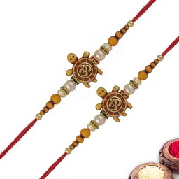 MEIRA JEWELLERY 2-Pcs Om Rakhi With Roli Chawal & Greeting Card-picture-12