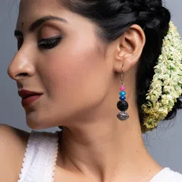 Look and Adorn Contemporary Carved Black Onyx Earrings Drop Earrings image 1