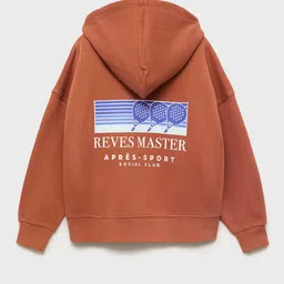 Mango Kids Boys Typography Print Drop Shoulder Sleeves Pure Cotton Hooded Sweatshirt image 5