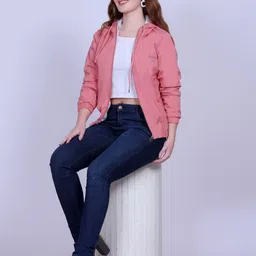 Gouri Women Typography Embellished Hooded Long Sleeves Cotton Front-Open Sweatshirt image 2