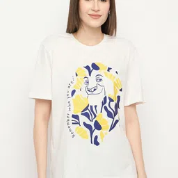 Wear Your Mind Women Lion King Printed Pure Cotton Raw Edge T-shirt-image-2