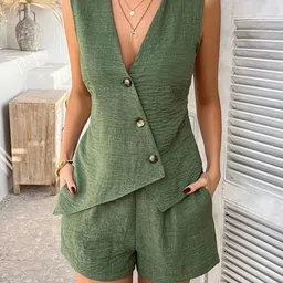 StyleCast Green Sleeveless Vest Top with Shorts-picture-17