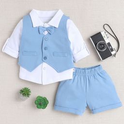 BUMZEE Boys Long Sleeves Pure Cotton Shirt With Shorts & Waistcoat-picture-13