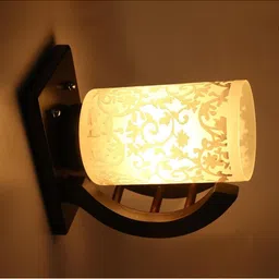 1ST TIME White & Multicoloured Printed Wood Traditional Cylinder Shaped Wall Lamp-picture-23