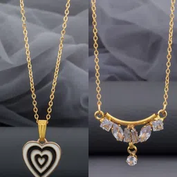 Birado Jewellery Set Of 2 Stainless Steel Gold-Plated Stones Studded Minimal Necklaces-picture-35