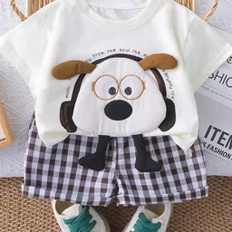 LULU & SKY Unisex Kids Self Design Applique Round Neck Pure Cotton T-shirt With Shorts-picture-22