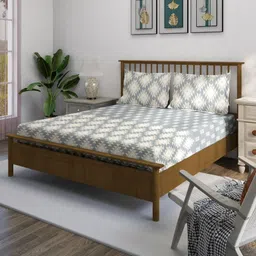 SWAYAM Grey & Cream-Coloured 210 TC King Bedsheet with 2 Pillow Covers image 2