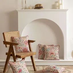 Clasiko Beige & Red 5 Pieces Floral Printed Square Cotton Cushion Covers-picture-12