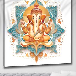 Livin'luxe White & Brown Lord Ganesha Printed Religious Canvas Wall Art-picture-12