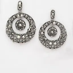 Moedbuille Silver-Plated Crystals Studded Circular Drop Earrings image 3