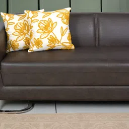 Ode & Cleo Mustard & White Set of 2 Embroidered Square Cushion Covers image 1