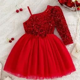 YK Girls Embellished Asymmetric Neck Sequined Cotton Fit & Flare Dress-picture-36