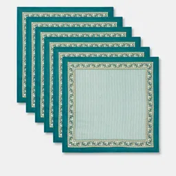 Fabindia Ambara Teal-Blue & White 6 Pieces Printed Cotton Square Shaped Table Napkins image 2