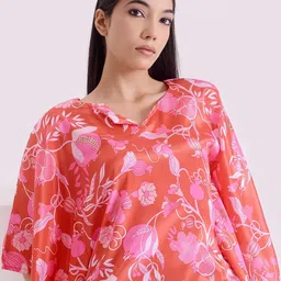 House of Kaftan Floral Printed V-Neck Pure Silk Kaftan Kurta With Trousers image 5