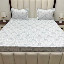 Pure Decor Villa Blue Ethnic Motifs Cotton 350 TC Double King Bedsheet Set-2.74m X 2.74m-image-64