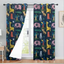 BFAM Blue Set of 2 Floral Black Out Long Door Curtain-picture-49