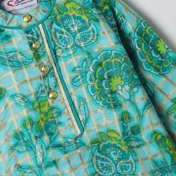 M'andy Boys Floral Printed Mandarin Collar Cotton Silk Kurta With Pyjamas image 2