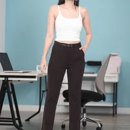 DressBerry Women Relaxed Straight Leg Straight Fit High-Rise Wrinkle Free Trousers image 5