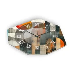 OLIVE TREE Grey & Orange Printed Geometric Wall Clock image 2