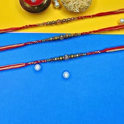 MANSIYAORANGE Set Of 3 Beaded Cotton Thread With AD Stones & Meenakari Thread Rakhi-picture-39