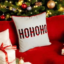 LUSHLYF White & Red 2 Pieces Embroidered Cotton Square Cushion Covers image 4