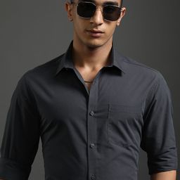 HIGHLANDER Men Spread Collar Solid Cotton Slim Fit Formal Shirt-picture-1