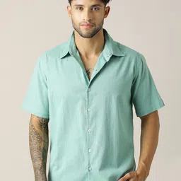 Paper Cut Men Relaxed Fit Solid Spread Collar Cotton Casual Shirt-image-96