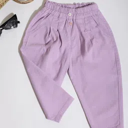 Lil Townie Girls Mid-Rise Cotton Pleated Jogger Regular Trousers-image-0