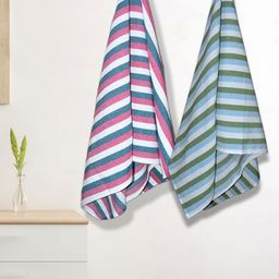 Myntra Elegant Homes Green & Red 2 Pieces Striped Lightweight Cotton 150 GSM Bath Towels-picture-47