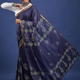 Taavi Printed Pure Cotton Saree With Blouse Piece image 5