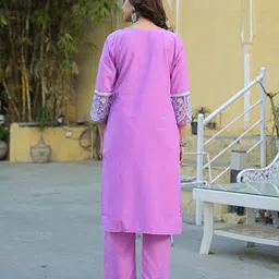 SHIFORY Women Floral Embroidered Layered Pure Cotton Kurta with Pyjamas & With Dupatta image 3
