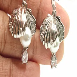 SAPRAA TRENDS Stainless Steel Rhodium-Plated American Diamond Studded Quirky Drop Earrings image 4