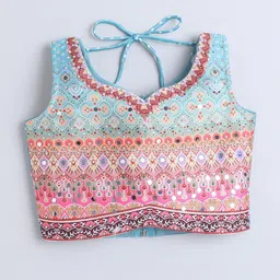 NKV Girls Printed Mirror Work Tie and Dye Ready to Wear Lehenga & Blouse With Dupatta image 3