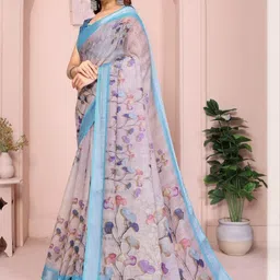 Yanthistore Floral Linen Blend Handloom Saree image 5