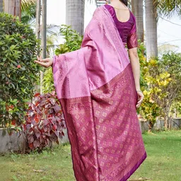 SATYAM WEAVES Ethnic Motifs Woven Design Zari Banarasi Saree image 2