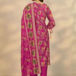 Libas Floral Printed V-Neck Straight Kurta With Trousers & Dupatta image 2