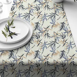 STITCHNEST Beige & Blue Printed Tasseled Table Runner image 3