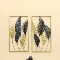 vedas Mystic Indiana Gold-Toned & Black Textured Haya Leaf Wall Decor-image-17