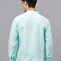 KNOWTED Band Collar Roll-Up Sleeves Straight Short Kurta image 2