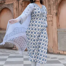 Moda Rapido Women Floral Printed Regular Kurta with Pyjamas & With Dupatta-picture-32