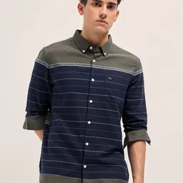 THE BEAR HOUSE Men Button-Down Collar Horizontal Striped Cotton Slim Fit Casual Shirt image 2