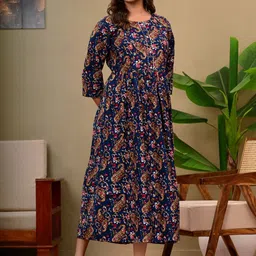 VYKOO Women Paisley Print Maternity Fit and Flare Midi Dress-image-7